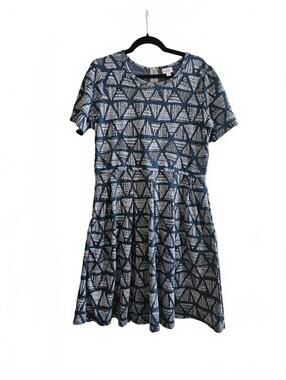 LuLaRoe Amelia Women's 3XL Blue/White Geometric Short Sleeve Dress-Staple Piece